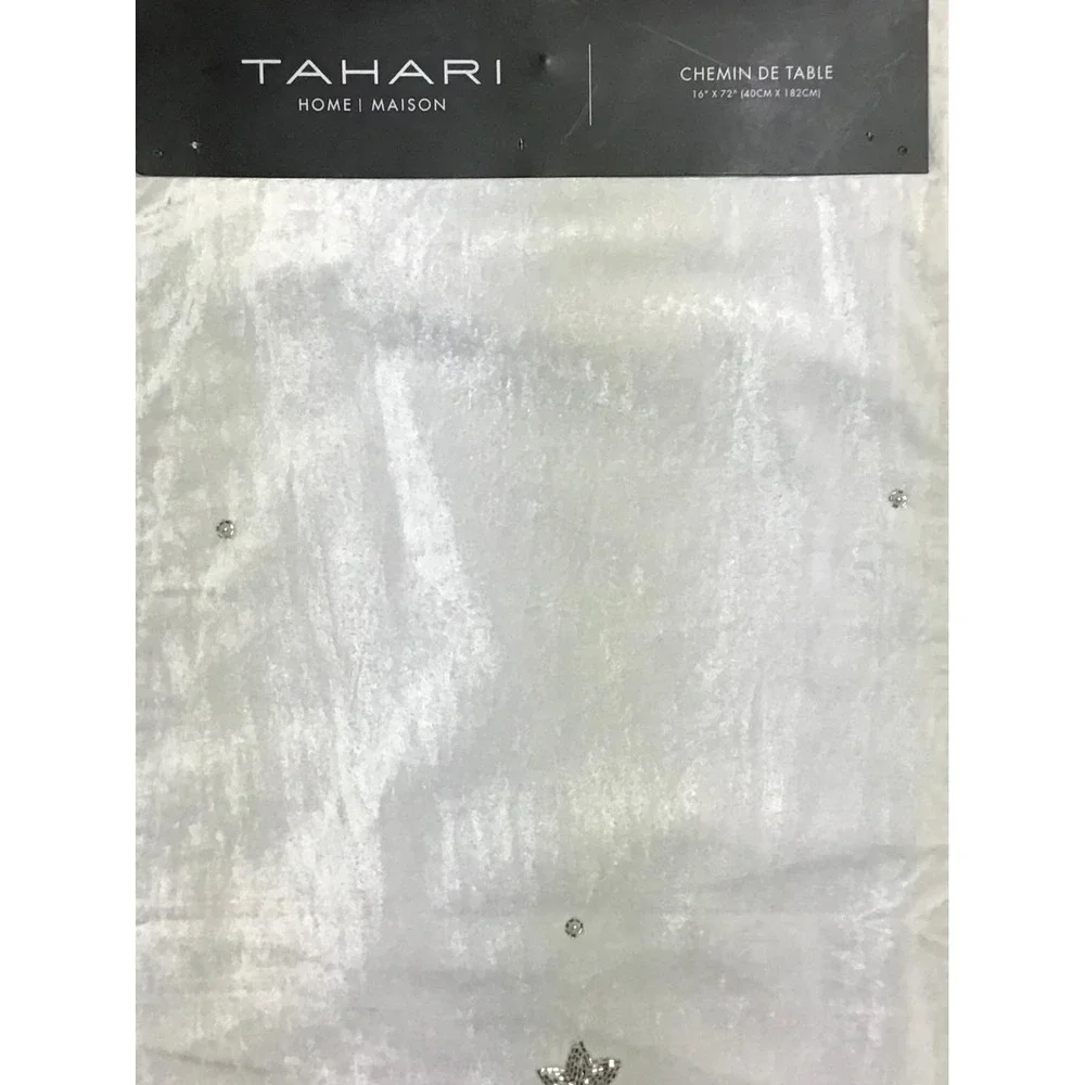 Tahari Home White Velvet Beaded Christmas Tree Table Runner 16x72 Holiday Decor